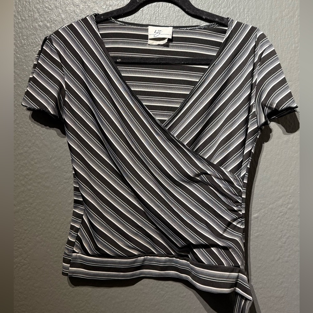 Striped Black and White Wrap Top